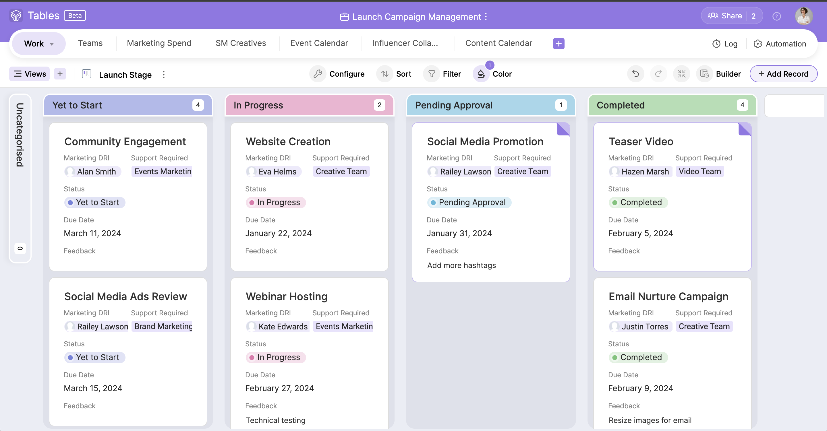 screenshot of Zoho Tables